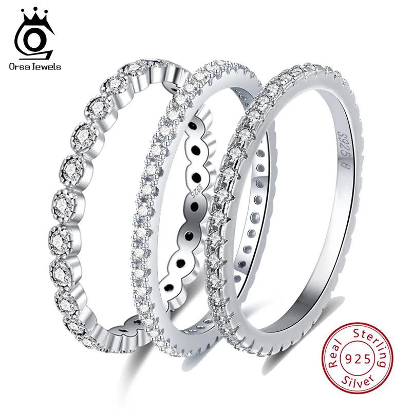 

ORSA JEWELS, цельное 925 пробы Серебряное кольцо, полностью покрытое цирконием, женские кольца для свадьбы, помолвки, серебро 925 пробы, вечное кольцо SR145