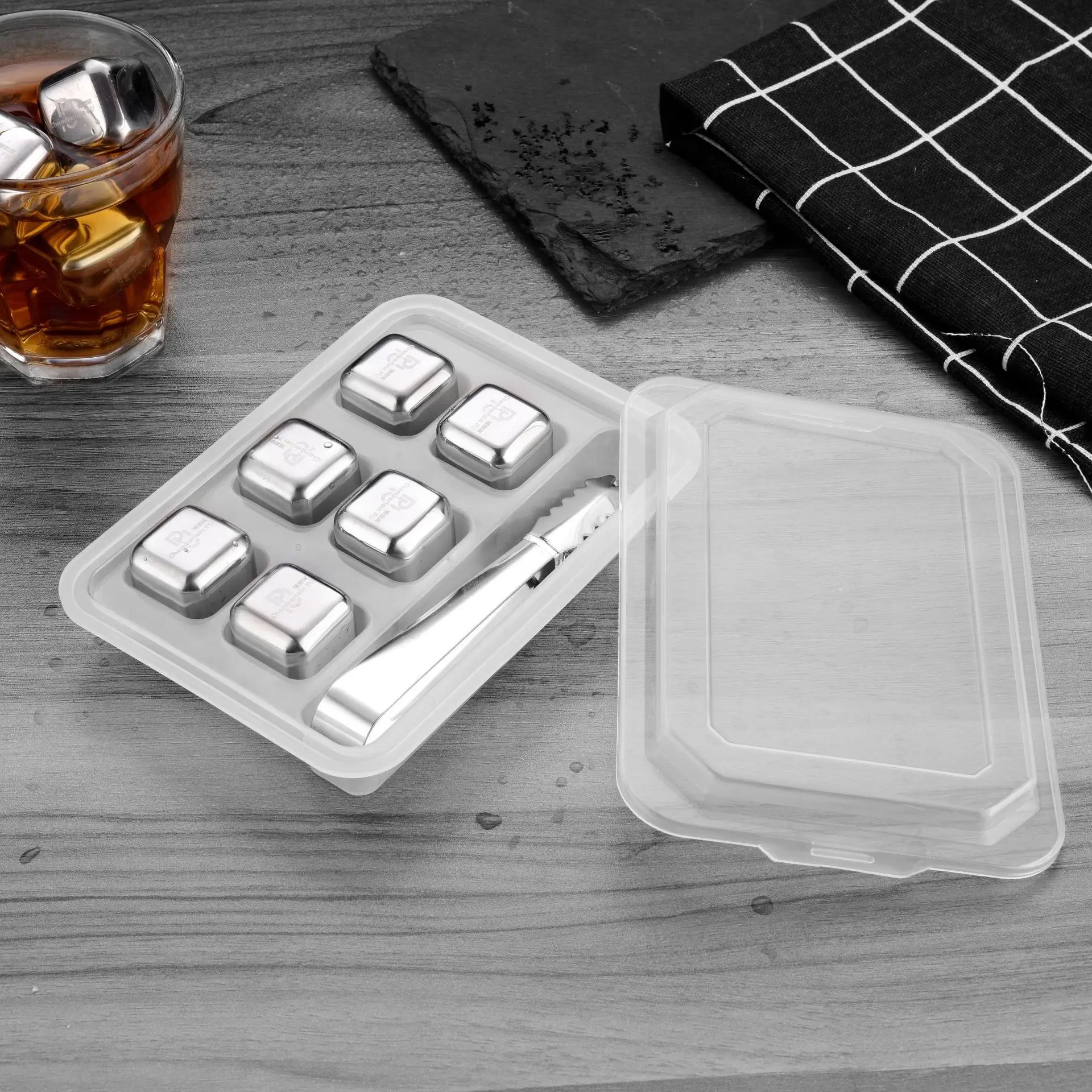 Stainless Steel Square Ice Grain, Quick-Frozen, Whisky, Ice Tartar, Creative Gift Kit, 27mm 304