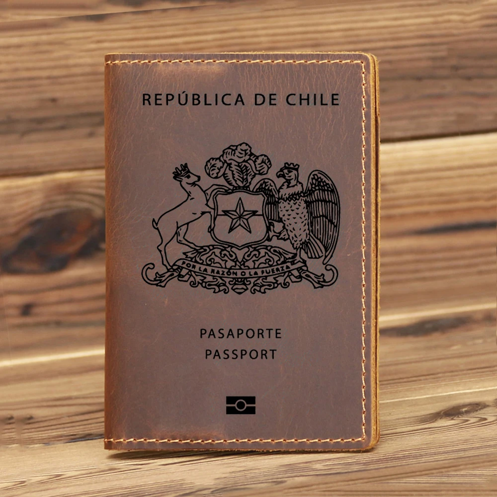 100% Genuine Leather Chile Passport Cover Cowhide Leather Funda Porta Pasaporte Mujer Full Grain Portapasaportes