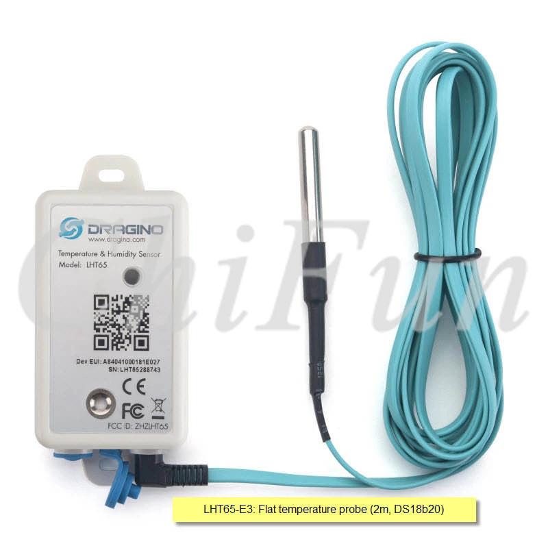 Freeshipping LHT65-E3 LoRaWAN Flat temperature probe 2M DS18B20 with built-in 2400mAh non-chargeable battery