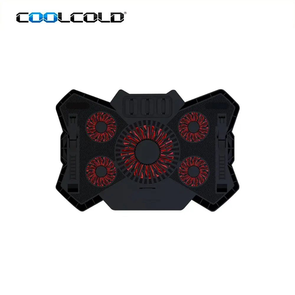 Coolcold new arrival notebook cooler pad led light gaming notebook cooler stand com 5 ventiladores e 2 usb para 17 polegadas