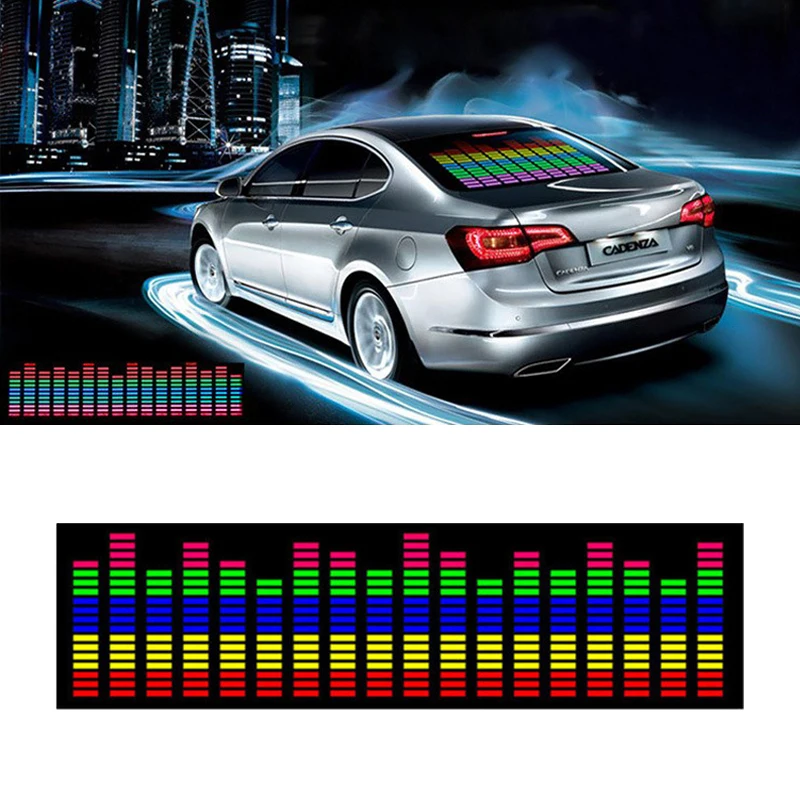 MIHAZ New 45*11cm Led EL sheet music Light lamp sound Equalizer Decoration styling Red Colorful Flash Car Sticker Music Rhythm