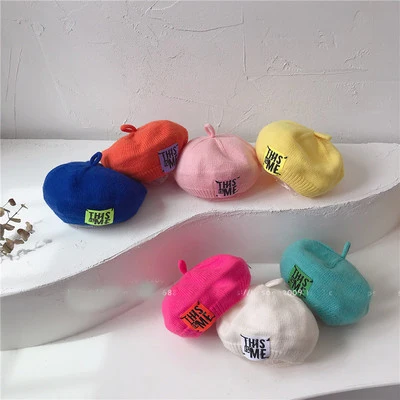 Baby hat infant knitted bud hat Korean letter sticker painter hat children's men's and women's wool hat tide