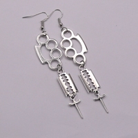 Brass Knuckles Earrings , Dagger Earrings , Razor Blade Weapon Earrings