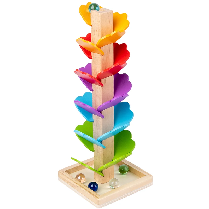 Montessori Kids Educational Toy Blocks Wood Tree Marble Ball Run Track Games Baby Children Intelligence Assemble Building Blocks