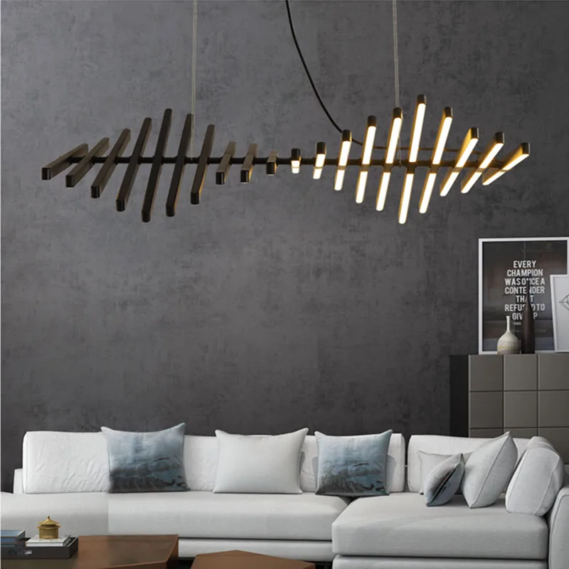 Modern Art Fish Bone Led Chandelier Creative Rotate Head Black /White Restaurant Palor Gallery Deco Suspension Light Fixtures