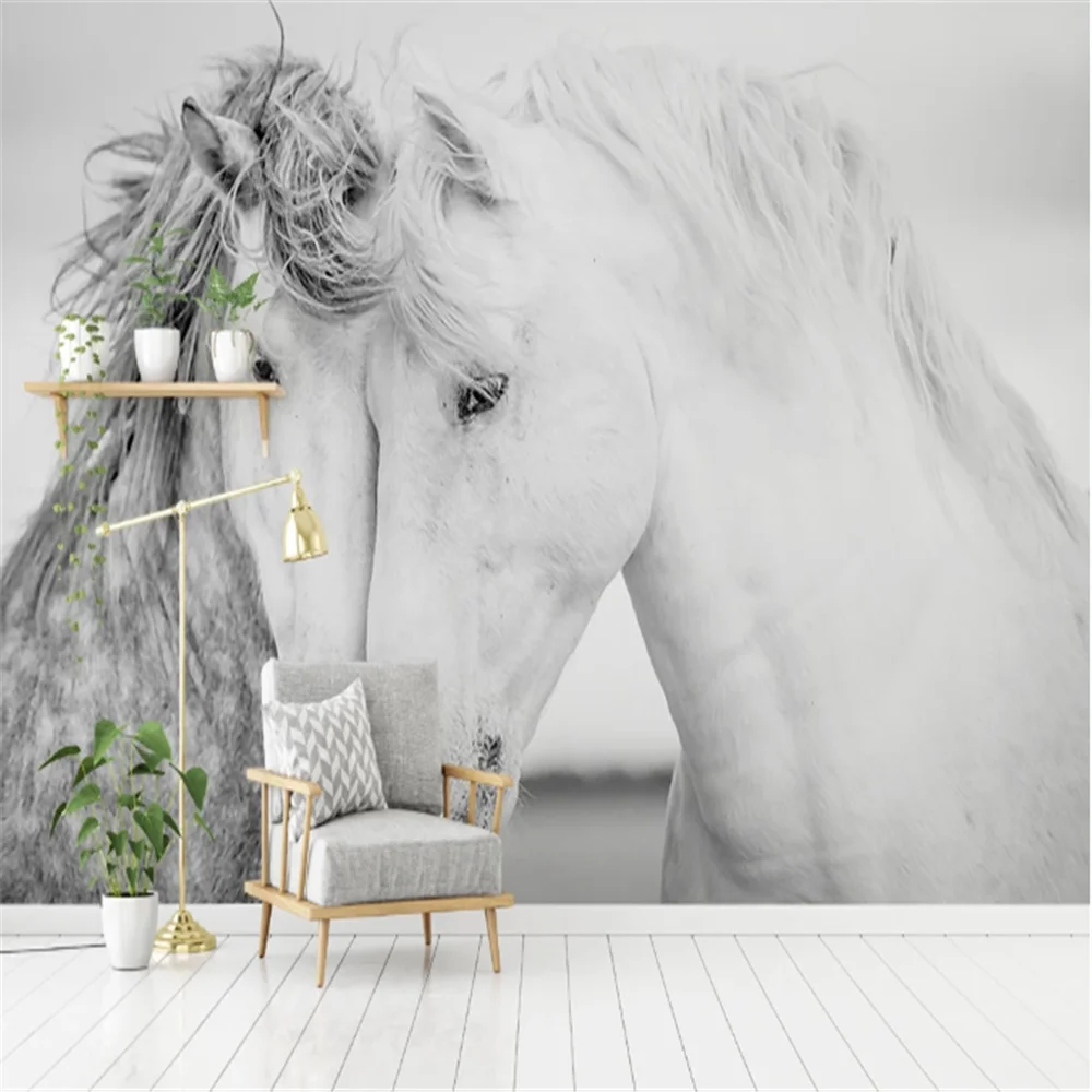 

Milofi custom 3D wall mural wallpaper wall covering Nordic minimalist couple white horse background decorative painting