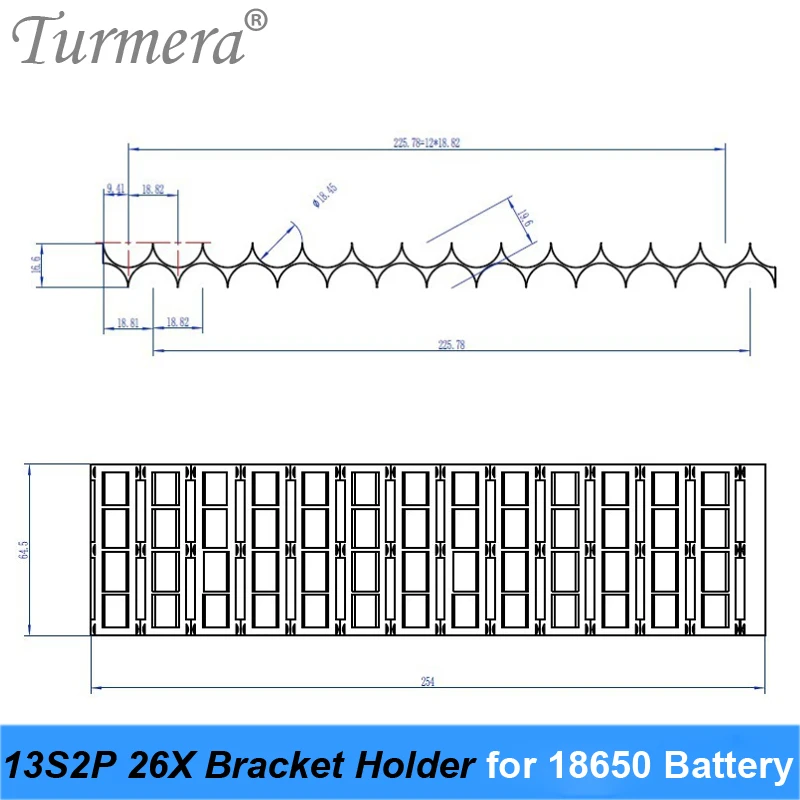 Turmera 10 sztuka 13S2P 26X 18650 uchwyt na baterię 18650 Spacer montaż na 48V 52V rower elektryczny lub baterie Escooter wykorzystanie