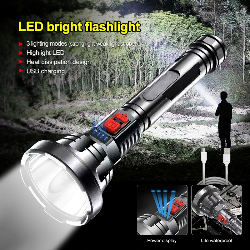 Powerful LED Searchlight Outdoor Multi-function Strong Flashlight Long-Range Waterproof Rechargeable Lamp Ultra Bright Lantern