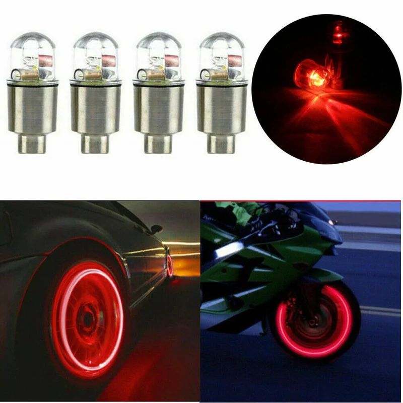 

4PCS Red Car Wheel Tire Tyre Air Valve Stem LED Light Caps Cover Hub Lamp Decorative Lamp Accessories Universal Car Products