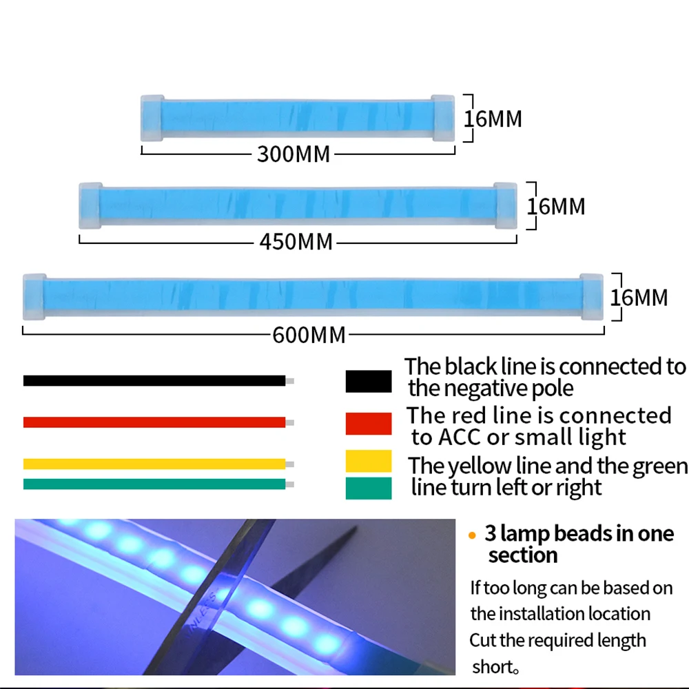 2pcs Car LED DRL Lights Strip Waterproof Flexible LED RGB Lights Bar For Auto Headlight Yellow Sequence Turn Signal With DRL 12V