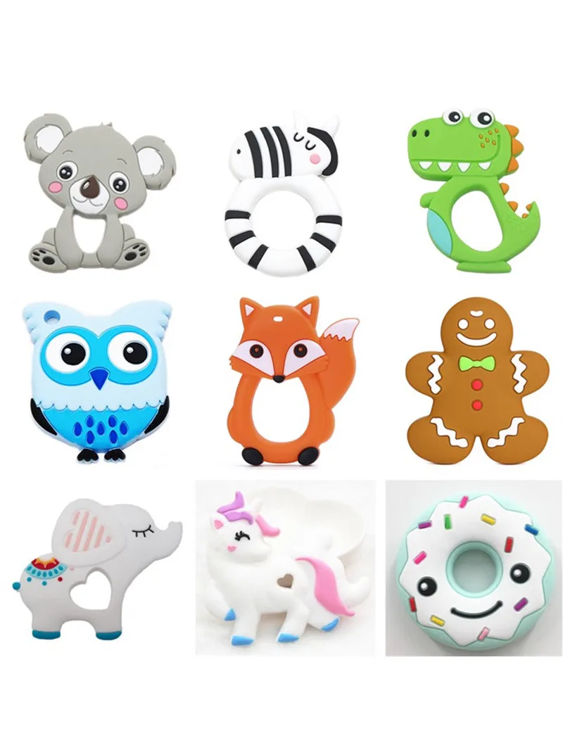 

Chenkai 10PCS Silicone Teether Car Elephant Koala Phone Flamingo Rabbit Baby Pacifier Dummy Teething Pendant Food Grade