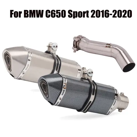 For BMW C650 Sport 2016-2020 Exhaust Tips 51mm Muffler With DB Killer Slip On Connecting Mid Pipe Escape Link Tube Motorcycle