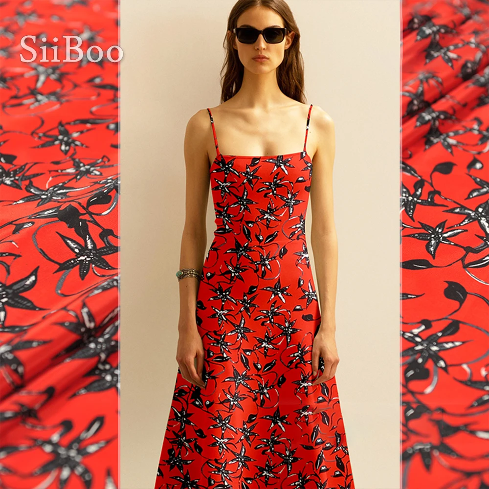 

Siiboo, французская Цветочная печать, 100% чистый шелк, крепдешин, ткань для женщин, летние платья, рубашки, фабрика шелка, SP6128