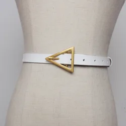 Triangle Metal Buckle Belt Ladies Luxury Brand Designer Fashion Ladies Jeans Dress Coat Tunic Girdle Leather Ladies Thin Belt