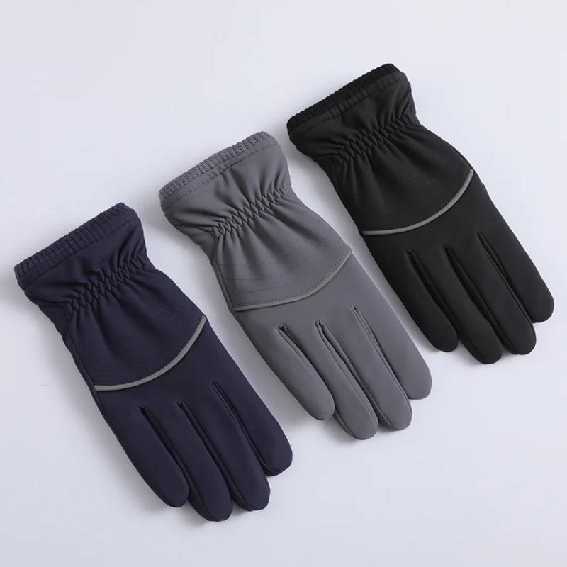 Men's Winter Thermal Motorcycle Gloves Touchscreen Anti-Wind Cold-Resistant Thickened Velvet Driving Gloves Reflectiv