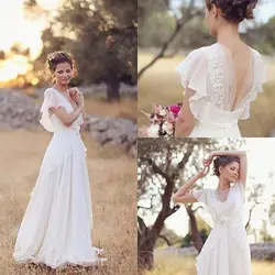 Customized Bohemian Hippie Style Wedding Dresses Beach A-line Backless Chiffon Bridal Dress Maternity Pregnant Bridal Gowns