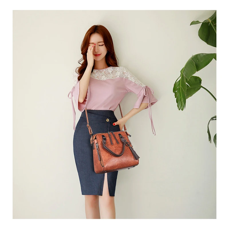 2024 High Capacity Women Casual Pu Leather Mother-in-law Bag 3 Piece Sets Large Capacity Messager Bag Fashion Simple Handbag