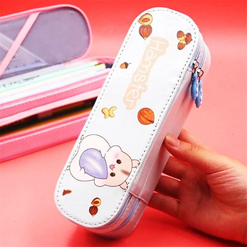 

Creative Korean Children double-layer zipper pencil case waterproof boys and girls pencil bags large-capacity stationery box