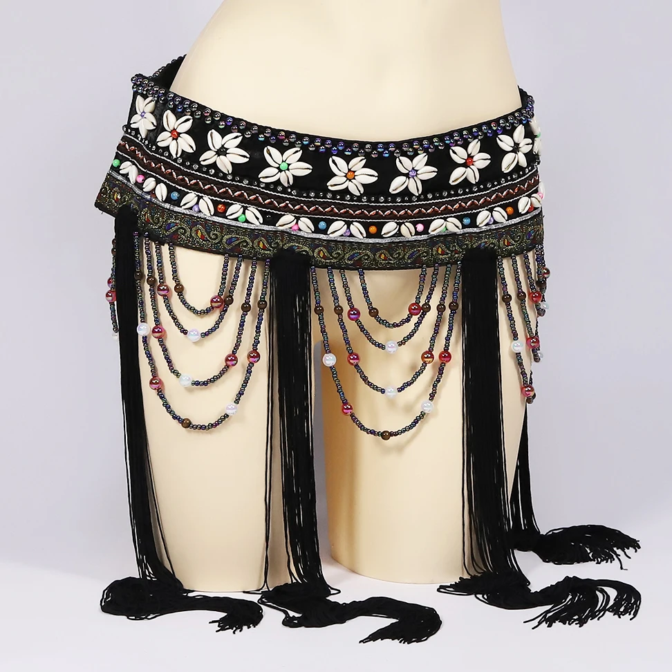 Restore Tribal Belly Dance Waist Hip Scarf Adjustable Fit Antique Bronze Beads Gold Coins Chain Belt with Magic Sticker