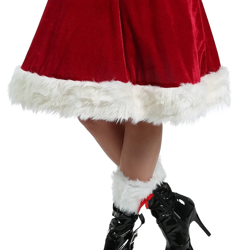 Deluxe Women Red Velvet Xmas Dress Christmas Cosplay Santa Claus Costume