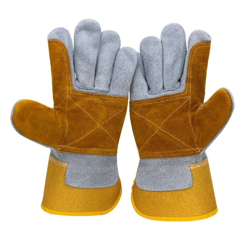 Gray Cow split leather  yellow reinforced on palm Working Gloves Safety Protective Wear-resisting Working Gloves NG7027