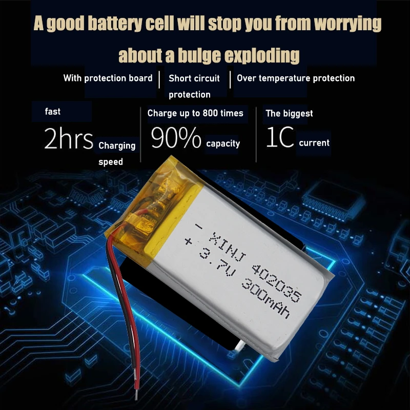 Baterías de polímero de litio Lipo 3,7 V 402035, repuesto de batería de iones de litio de 300mAh para auriculares Bt, juguetes MP3