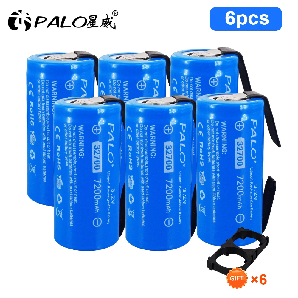 

6Pcs 3.2V 32700 7200mah LiFePO4 Battery 35A Continuous Discharge Maximum 55A High power battery+DIY Nickel sheets