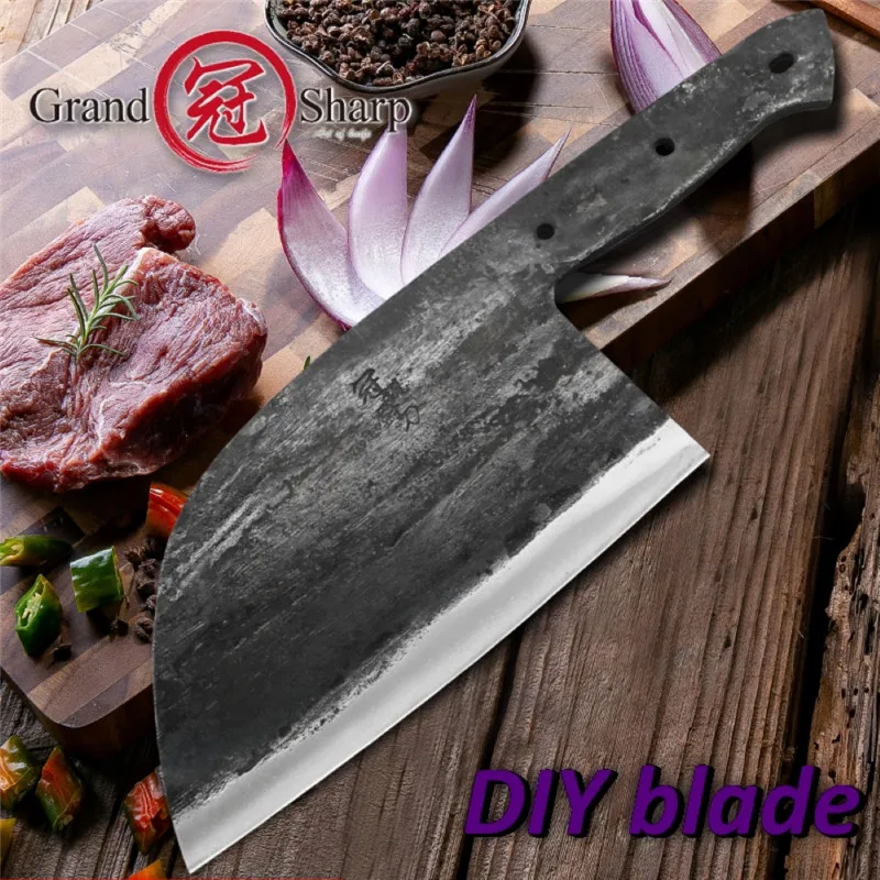 Handmade Forged Chef Knife Clad Steel Forged Chinese Cleaver DIY Blank Blade Kitchen Knives Meat Vegetables Slicing Cooking Tool