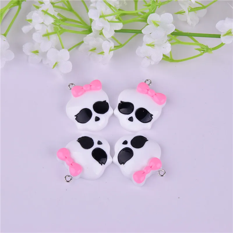 10pcs 29x30mm Pink Bow Skull Cute Resin Charms Pendant  for DIY Earring  Keychain Jewelry Making