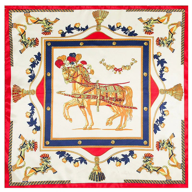 Europa 60Cm Nieuwe Vervoer Keten Oorlog Paard Vrouwen Imitatie Zijde Business Leisure Kleine Sjaal Multifunctionele Kleine Vierkante Handdoek
