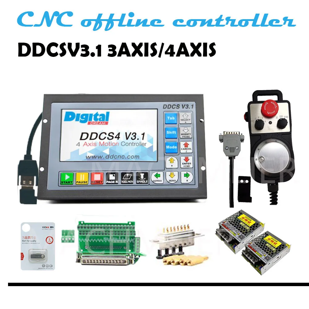 

CNC controller special price 3/4 axis 500khz g code offline 4 axis emergency stop electronic steering wheel mpg 75W24V DC