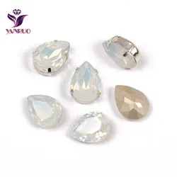 YANRUO Teardrop White Opal Claw Crystals All for Needlework Sewn Rhinestones Glass Sewing Ornaments