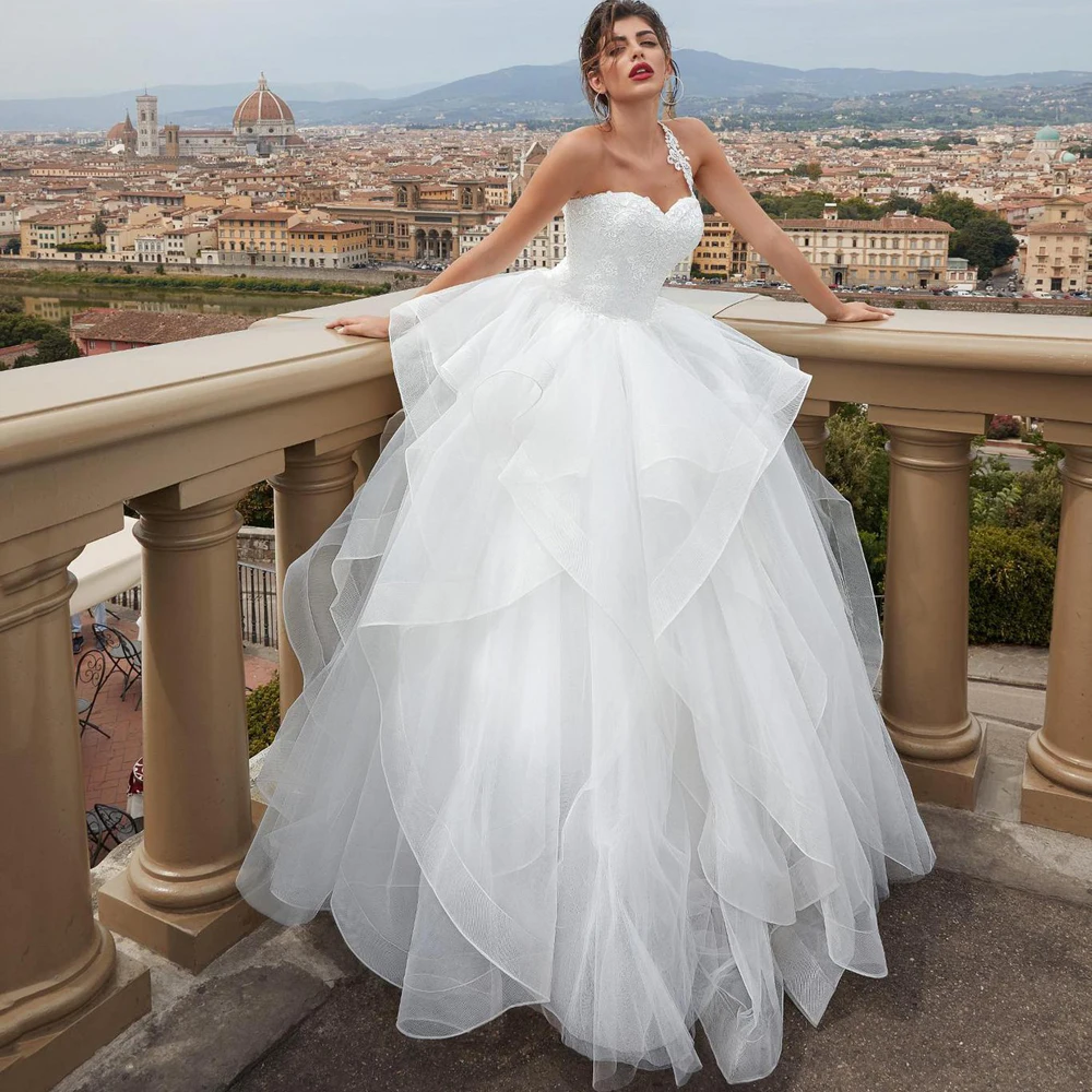 Neue Tüll Rüschen Ballkleid Brautkleider One-schulter Braut Kleid Weiß/Elfenbein Prinzessin Hochzeit Kleider Plus Größe