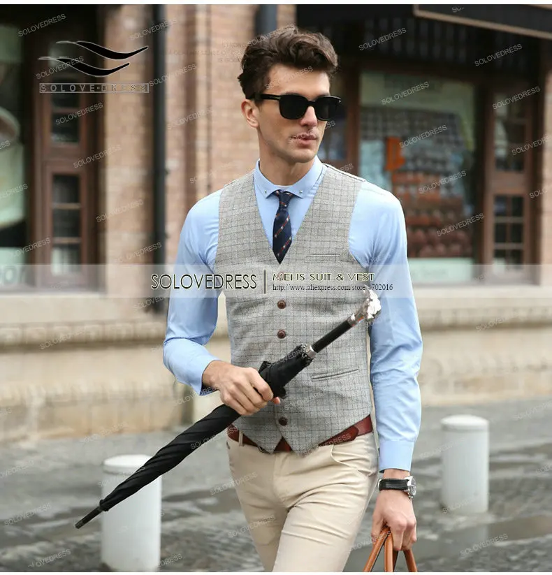 Mode Für Männer Plaid weste Anzüge Plaid Weste Slim Fit Moderne Fit Groomsmen Mantel Für Hochzeit