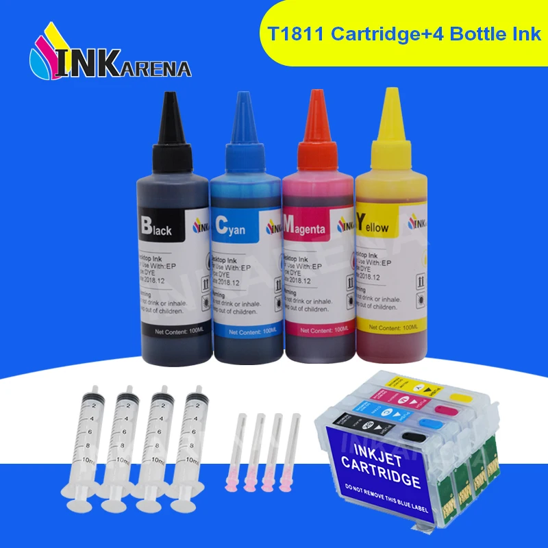 

INKARENA 400ml Ink + T1801 T1811 18XL Printer Ink Cartridge For Epson Expression Home XP-30 XP-102 XP-202 XP-205 XP-302 XP-305