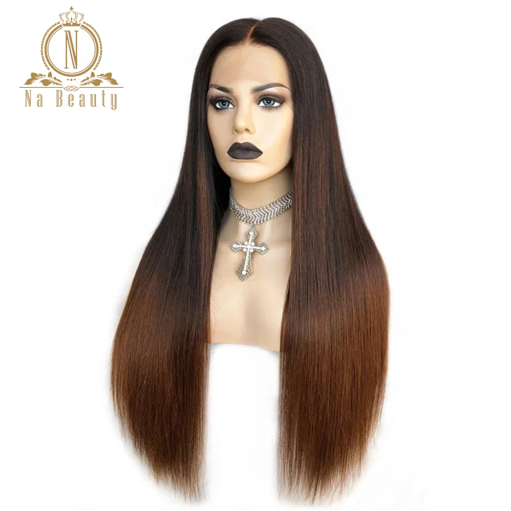 180 HD โปร่งใสลูกไม้วิกผมสีน้ำตาลตรง Ombre สี 13X6 ลูกไม้ด้านหน้าด้านหน้ามนุษย์ Wigs ผมผู้หญิง Nabeauty Remy