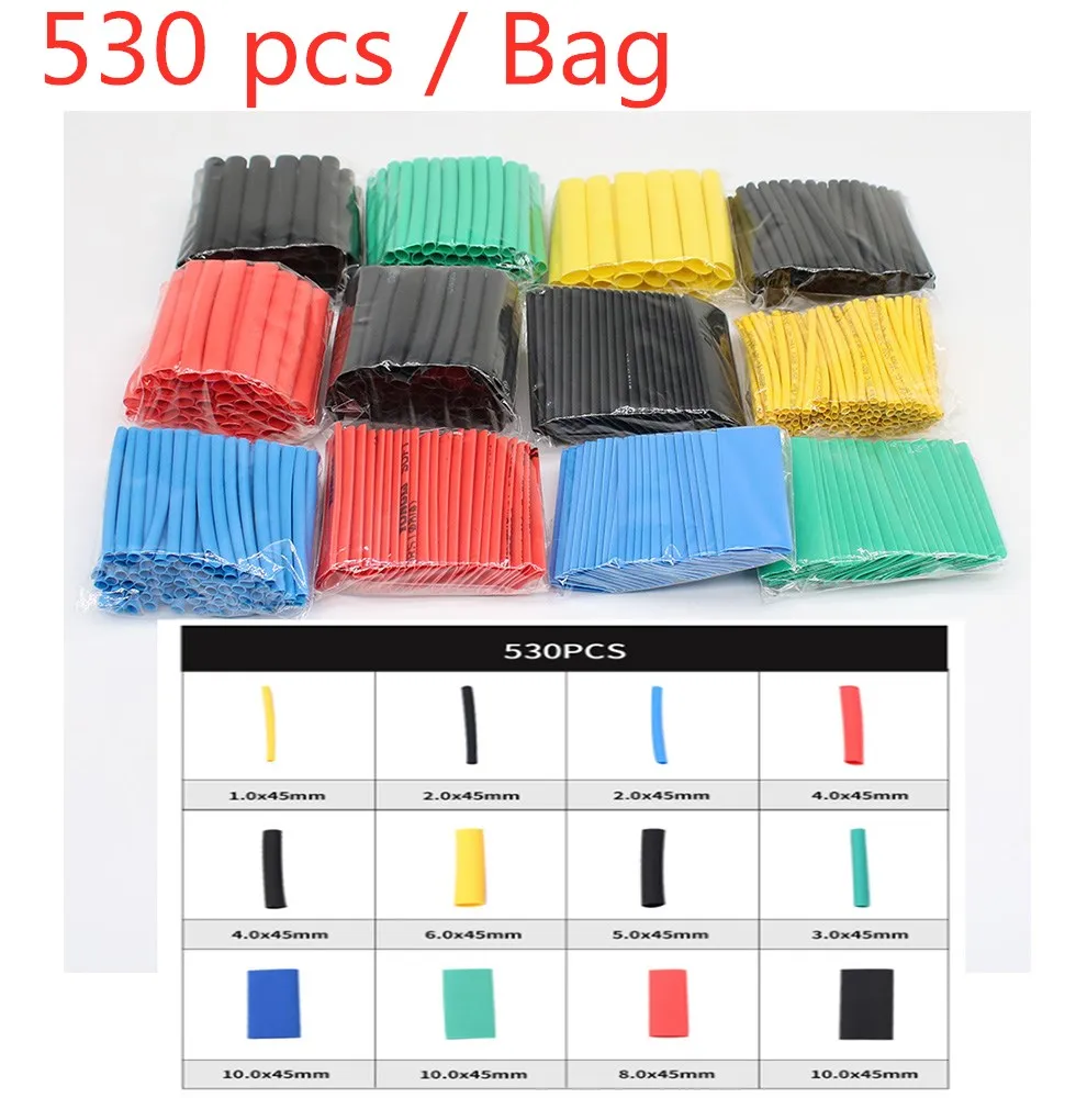 

530pcs Heat Shrink Tubing Insulation Shrinkable Tube Assortment Electronic Polyolefin Wire Cable Sleeve Kit Heat Shrink Tubes