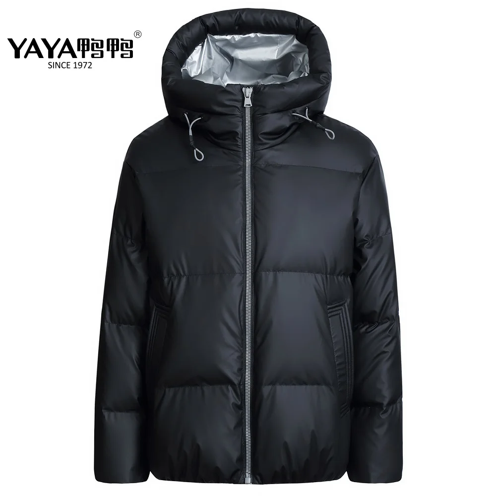 

YAYA Winter Men's Stand Collar Puffy Shinning Fabric Coat Couples Style 90% White Duck Down Jacket Windbreak Casual Warm Outwear