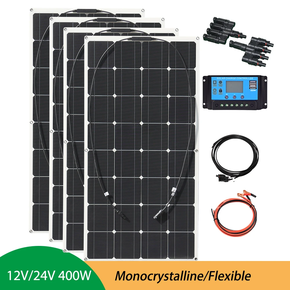 

1PCS~ 6PCS 100W Flexible Solar Panel Kit Module 100 W 200W 300W 400W 500W 600W 12V/24V Cell Battery Charger Home RV Plate China