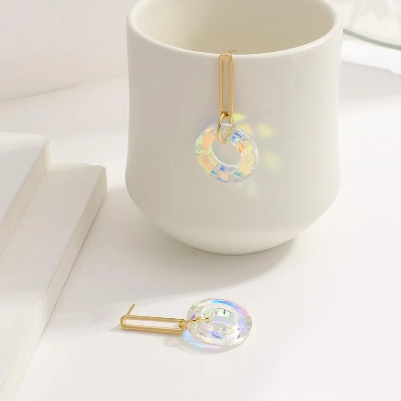 2021 New Design Korean Transparent Colorful Round Pendant Drop Earrings for Women Long Geometric Earrings Party Jewelry