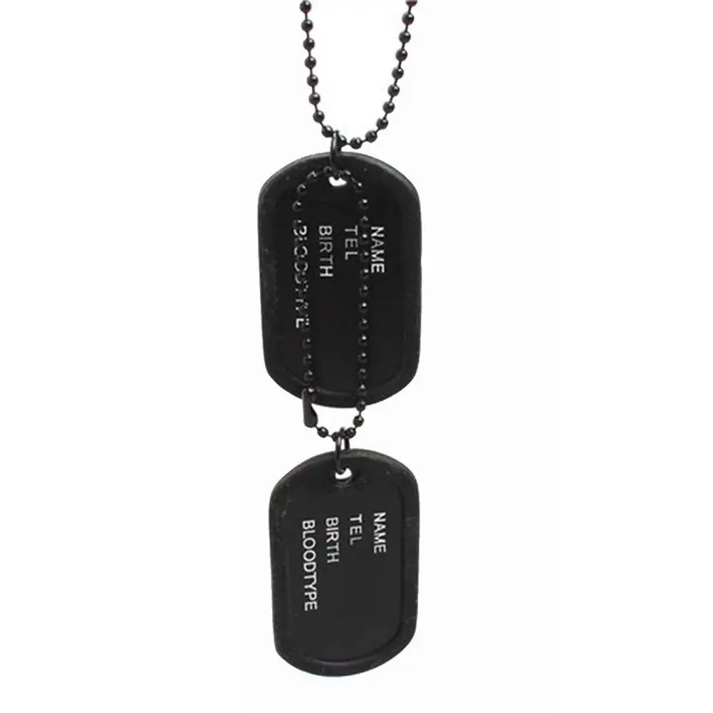 Korean Military Army Style Black 2 Dog Tags Pendant Sweater Chain Necklace Men\\\'s Jewelry long Double-brand big soldier brand