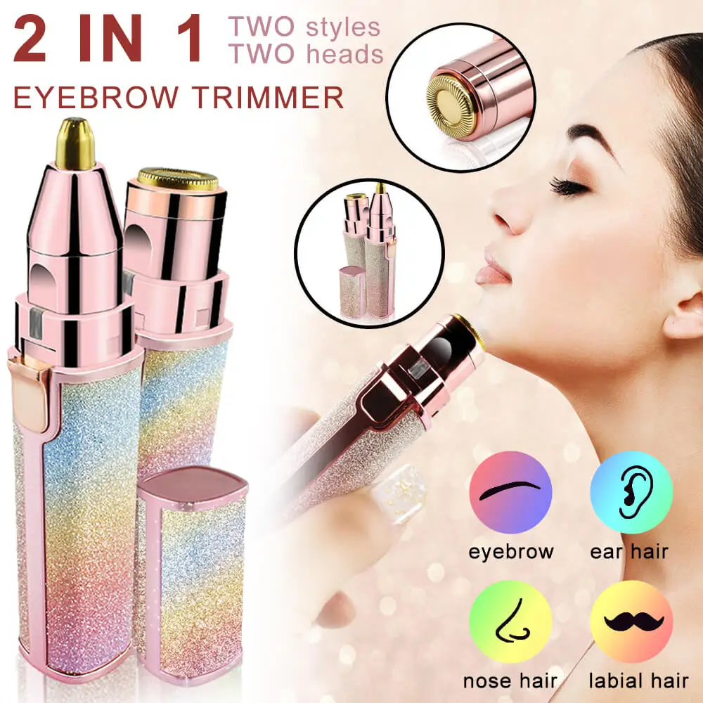 2 In 1 Electric Eyebrow Trimmer Pen Painless Facial Hair Remover Women Shaver Bikini Hair Razor Body Face Lipstick Epilator USB