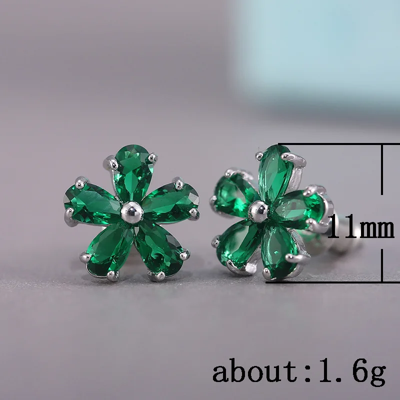 New Trendy Simple Flower Stud Earing Blue Pink Green Black Clear CZ Earrings Brincos For Women Gift Fashion Jewelry Dropship