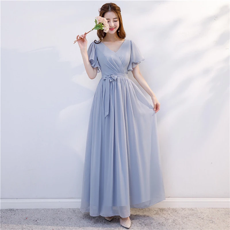 new gray bridesmaid dress long evening dress female wedding bridesmaid group sister skirt graduation dress small dress girls