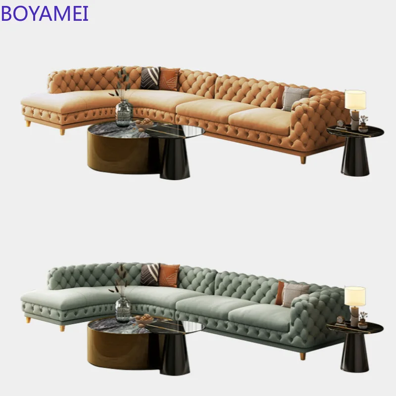 Leather sofa combination living room modern simple light luxury American Nordic pull buckle small household type technology sofa