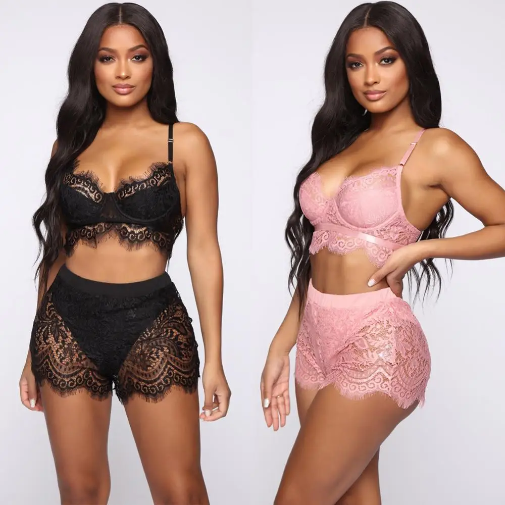 BKLD Mesh Sheer Sexy Two Piece Set Club Outfit Women Spaghetti Strap Crop Top And Shorts Sexy Summer Women Sleepwear Lace Sets