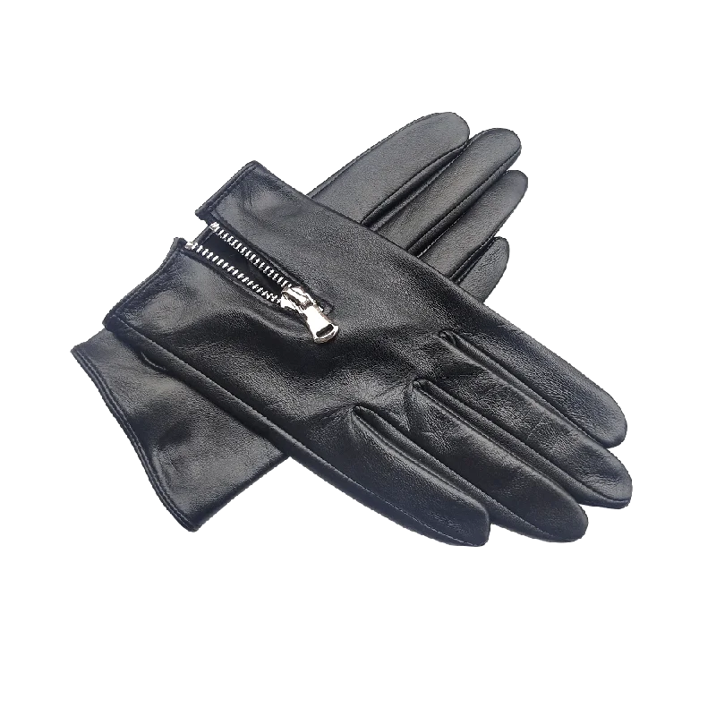 Men\'s Italian Leather Gloves Unlined Touchscreen Luxury Leather Driving Gloves Fashion Zipper Drivers Black Leather Gloves