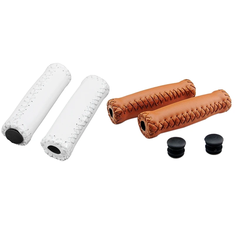 

2Pair Vintage Leather Bicycle Grips Grips Trekking Handlebars Cover Colour: White & Brown