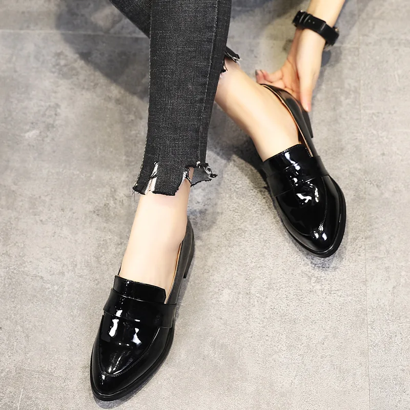 Women Oxford Shoes Woman Flats 2019 Autumn Women's Brogue Leather Flat Shoes Woman Flat Oxford Female Shoes Tenis Feminino